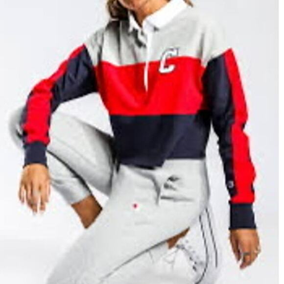 Champion Life Womens Ruby Jersey Cropped Tee Long Sleeve C Felt Logo Collar SZ L - Picture 2 of 14